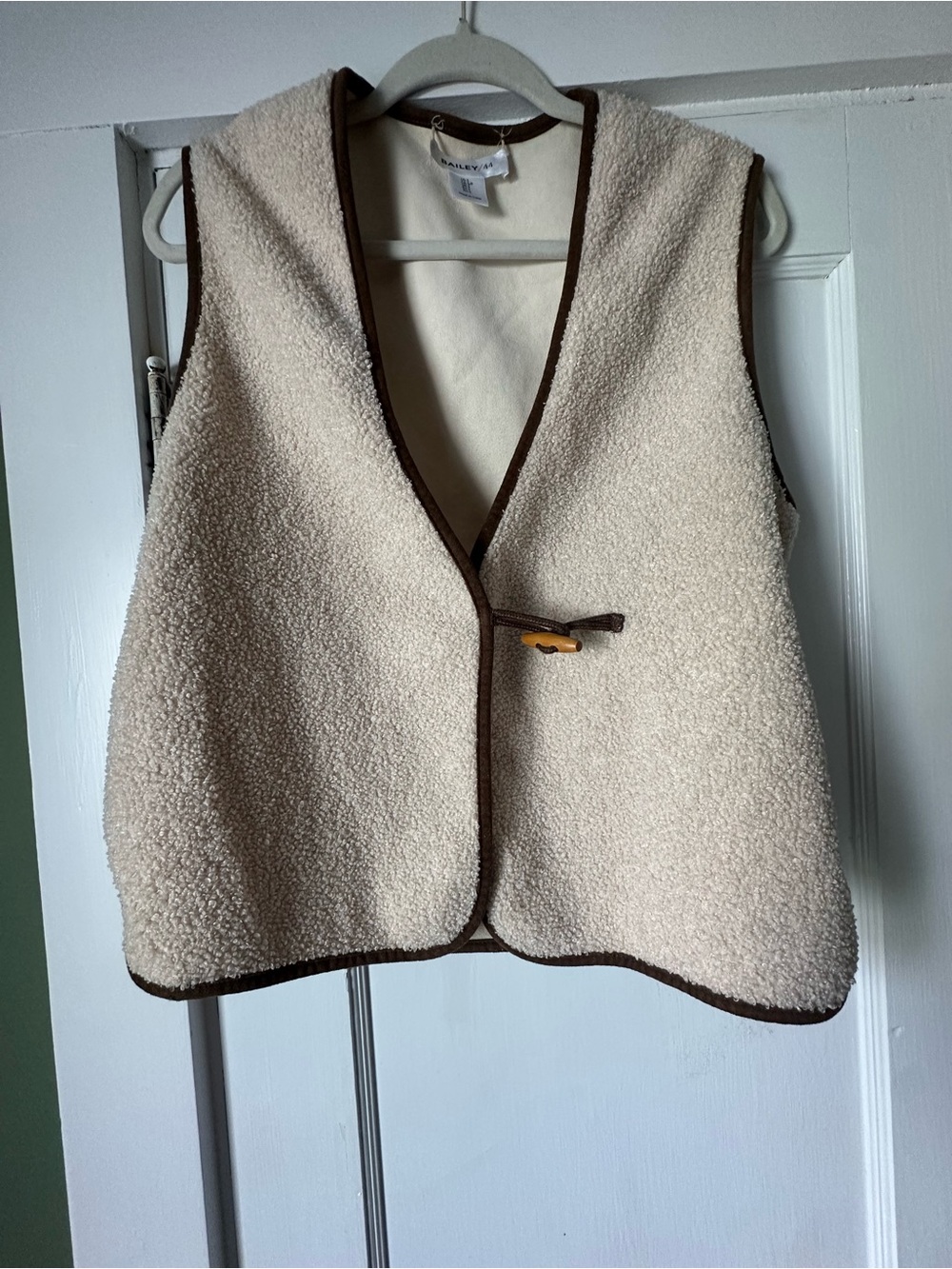 Reversible Cream Sherpa Vest with Brown Trim